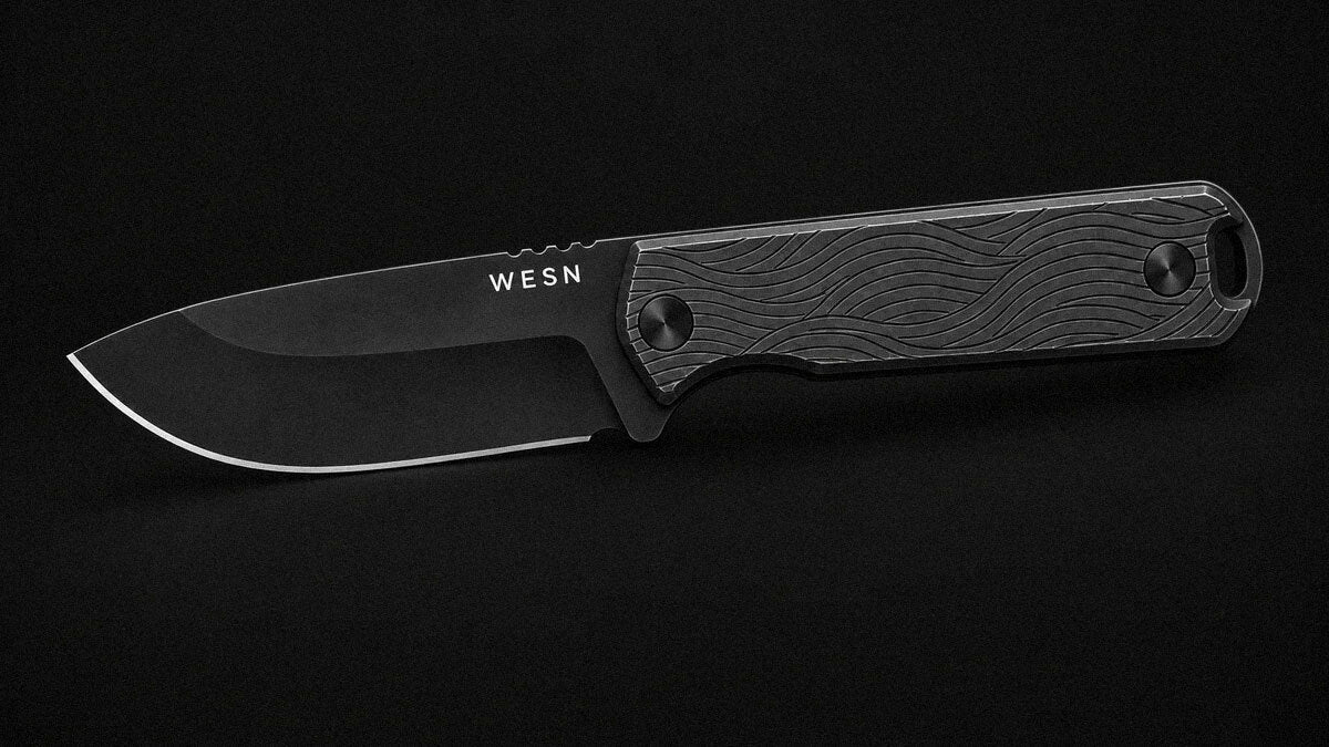 Raven’s Bornas knife with a black PVD blade and Nordic Wave titanium handle