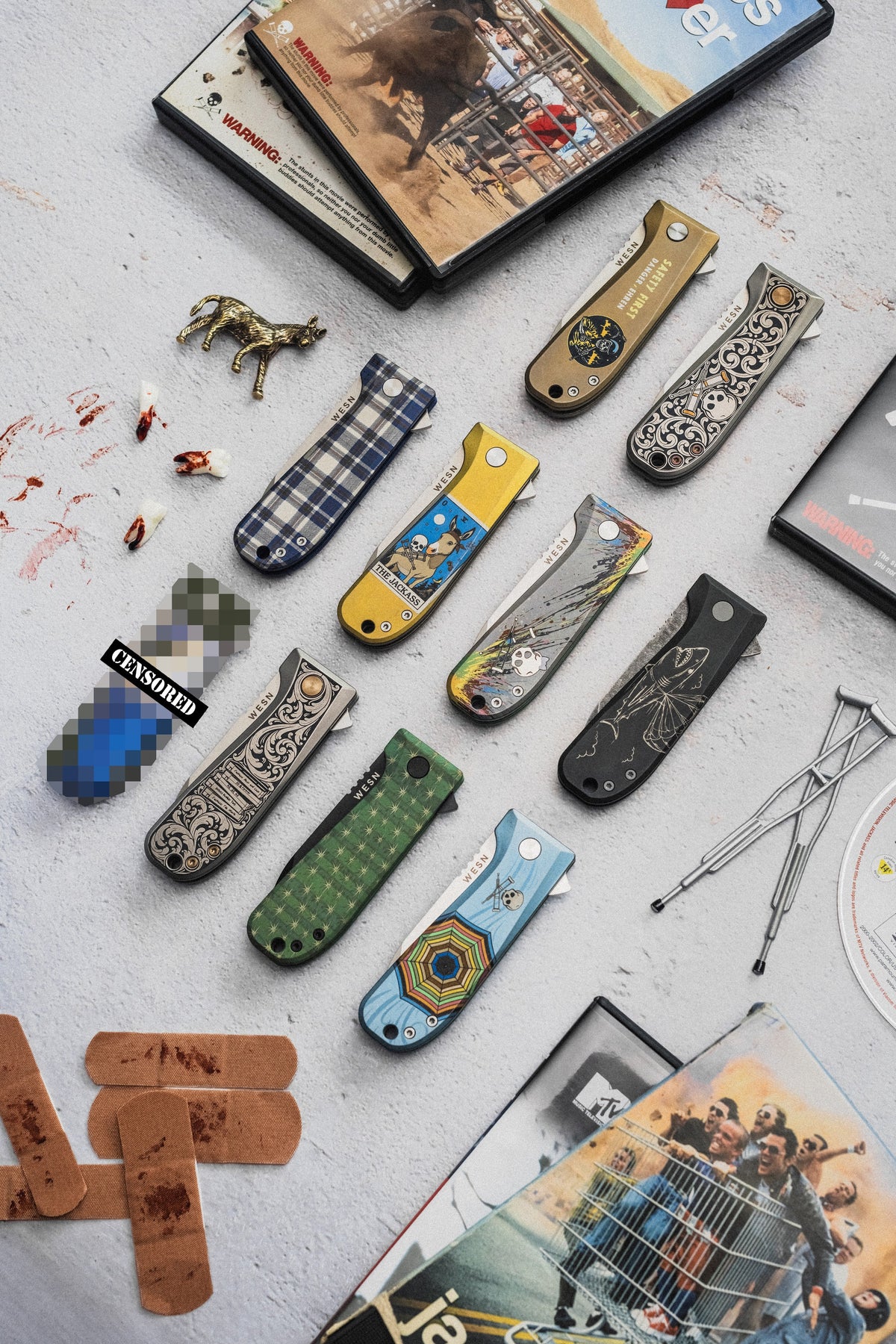 WESN × Jackass: custom knives for the cast and crew